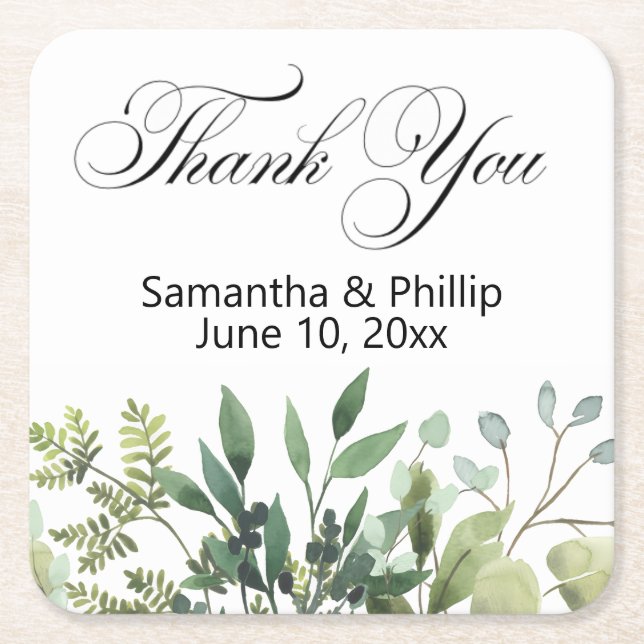 Posavasos Cuadrado De Papel Thank you coaster wedding favors (Anverso)