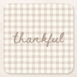 Posavasos Cuadrado De Papel Thankful Neutral Tan Gingham