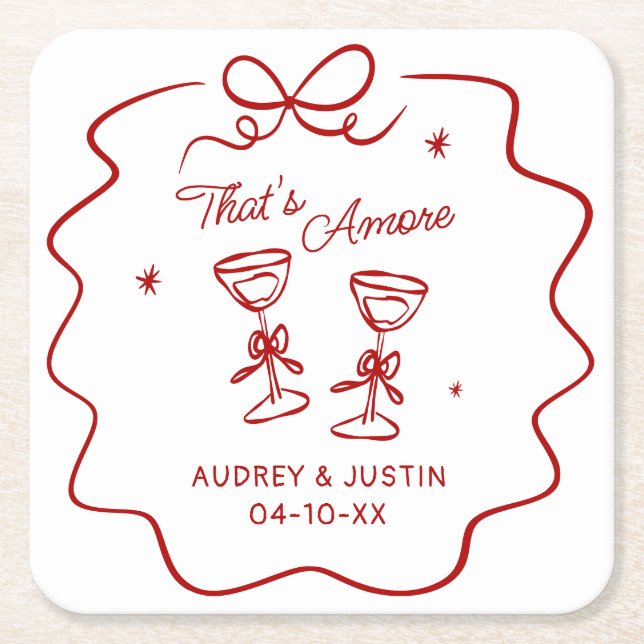 Posavasos Cuadrado De Papel That's Amore, Red Doodle Personalizado (Anverso)