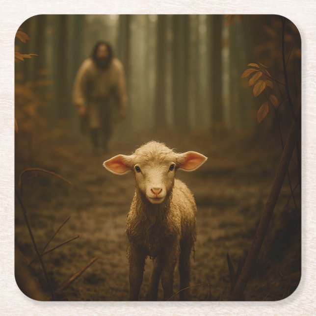 Posavasos Cuadrado De Papel The Good Shepherd and the Lost Lamb – Jesus & Lamb (Anverso)