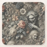 Posavasos Cuadrado De Papel The Greys – Gothic Victorian Design<br><div class="desc">Meet The Greys—a chillingly composed couple tangled in roses, thorns, and shared appetites. Their snarls echo from behind the blooms, eyes locked on some silent agreement. Faint blush florals soften nothing; this is a portrait of predatory devotion dressed in botanical charm. Perfect for those who understand that love can be...</div>
