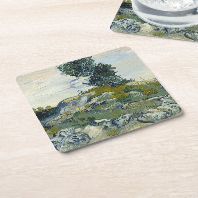 Posavasos Cuadrado De Papel The Rocks Vincent van Gogh (En perspectiva)