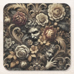 Posavasos Cuadrado De Papel The Seeds We Sow – Gothic Baroque Floral Pattern<br><div class="desc">A baroque garden of wrath and inheritance—The Seeds We Sow blooms with snarling patriarchs and tantrum-born progeny. Gilded roses and antique peonies coil with withering hands,  as scrollwork twists like generational trauma dressed for a masquerade.

Perfect for rooms where beauty comes with baggage—and the flowers bite back.</div>