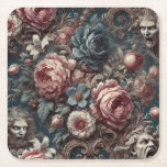 Posavasos Cuadrado De Papel 🩸 The Three Christ of Ypsilanti – Gothic<br><div class="desc">A garden of fractured divinity. The Three Christ of Ypsilanti entangles snarling grotesques in lush baroque florals—each face locked in its own sacred delusion. Dusky blue blooms and blood-tinged petals spiral around ornate scrolls, whispering hymns to madness and martyrdom alike. Perfect for those who believe in beauty, even when it...</div>