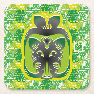 POSAVASOS CUADRADO DE PAPEL THE WILD BOAR EATS APPLES BY MASANSER