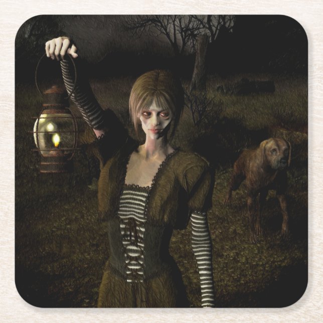 Posavasos Cuadrado De Papel Thin female carrying lamp (Anverso)