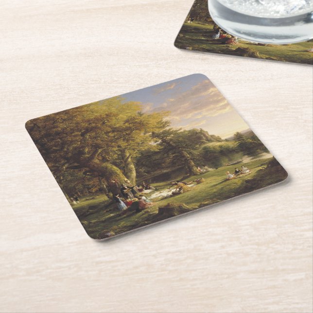 Posavasos Cuadrado De Papel Thomas Cole The Pic-Nic (En perspectiva)