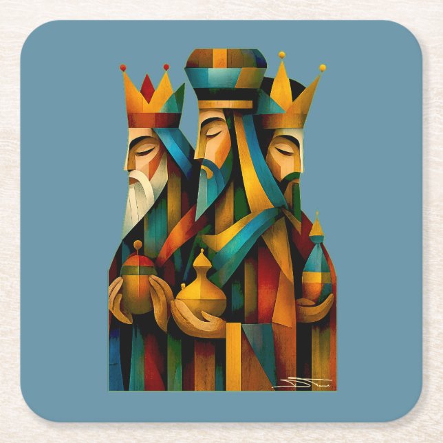 Posavasos Cuadrado De Papel Three Wise Men Abstract Nativity Art  (Anverso)