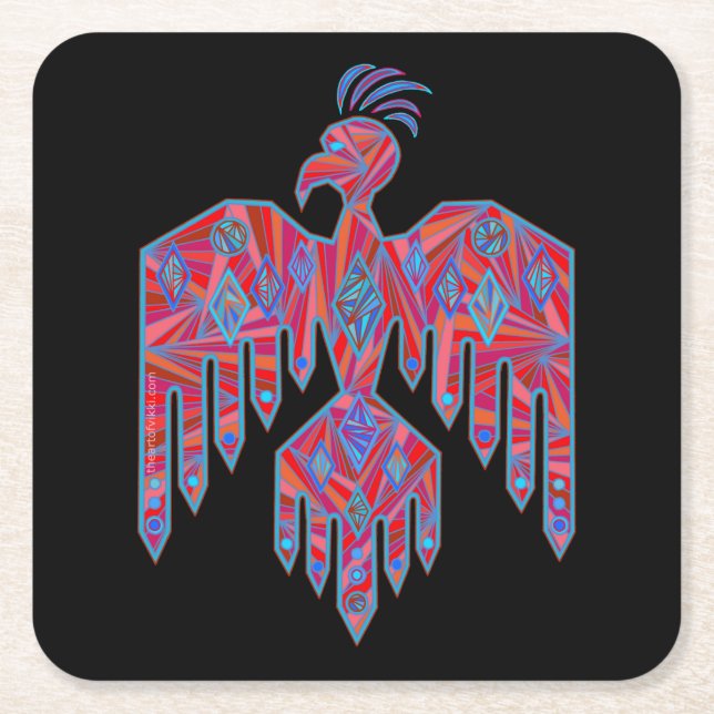 Posavasos Cuadrado De Papel Thunderbird Southwest Art Native American Symbol (Anverso)