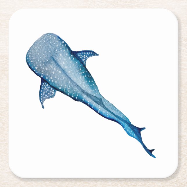Posavasos Cuadrado De Papel Tiburón ballena acuática (Anverso)