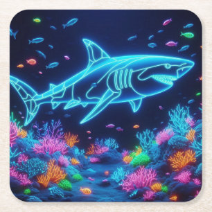 Posavasos Cuadrado De Papel Tiburón colorido costero/playa