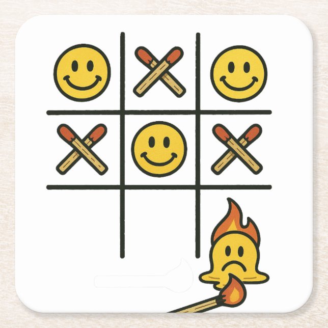 Posavasos Cuadrado De Papel Tic Tac Toe (Anverso)