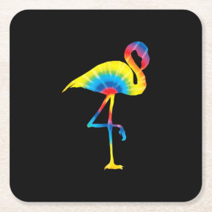 Posavasos Cuadrado De Papel Tie Dye Flamingo Rainbow Print Bird Animal Hippie