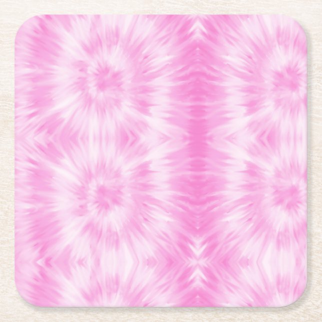 Posavasos Cuadrado De Papel Tiedye Pink Spiral Hippie Tye Dye (Anverso)