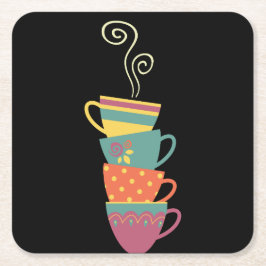 Posavasos Cuadrado De Papel Tiempo de café tazas apiladas vapor remolino