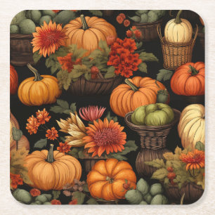 Posavasos Cuadrado De Papel Tiempo de calabaza, colores del otoño,