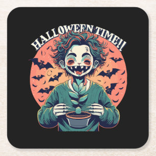 Posavasos Cuadrado De Papel Tiempo de Halloween, pero en realidad es tiempo fe