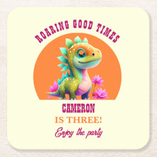 Posavasos Cuadrado De Papel Tiempos buenos, dinosaurios, fiesta de cumpleaños