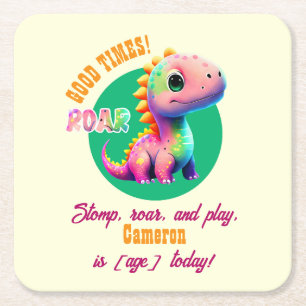 Posavasos Cuadrado De Papel Tiempos rotundos Dinosaurios Cualquier fiesta de c