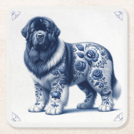 Posavasos Cuadrado De Papel Tierra azul de Delft Landseer Newfoundland