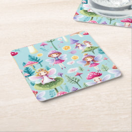 Posavasos Cuadrado De Papel Tierra de hadas, hojas y hongos