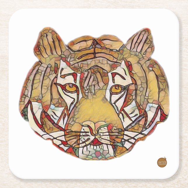 Posavasos Cuadrado De Papel Tiger's Face Square Paper Coaster (Anverso)