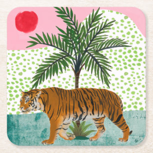 Posavasos Cuadrado De Papel Tigre al amanecer