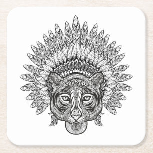 Posavasos Cuadrado De Papel Tigre dibujado mano en estilo