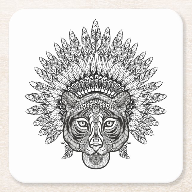 Posavasos Cuadrado De Papel Tigre dibujado mano en estilo (Anverso)