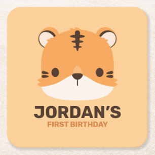 Posavasos Cuadrado De Papel Tigre lindo con nombre personalizado