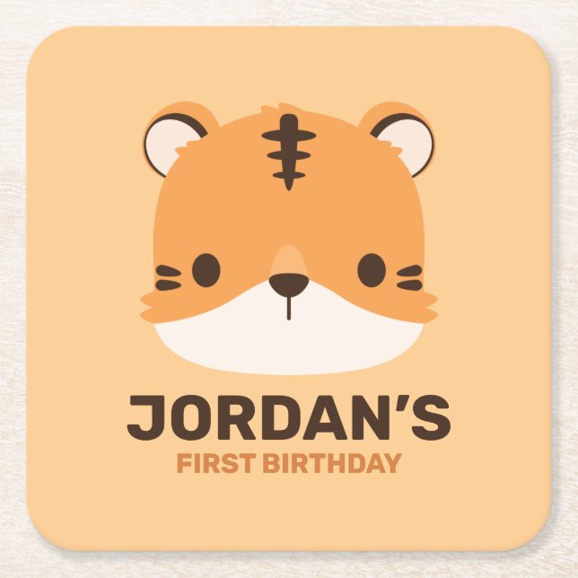 Posavasos Cuadrado De Papel Tigre lindo con nombre personalizado (Anverso)