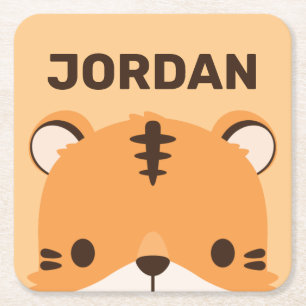 Posavasos Cuadrado De Papel Tigre lindo con nombre personalizado