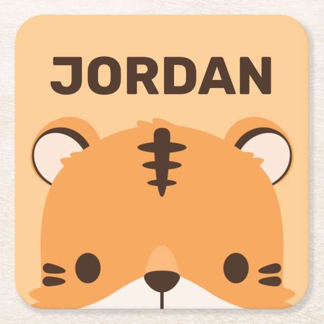 Posavasos Cuadrado De Papel Tigre lindo con nombre personalizado (Anverso)