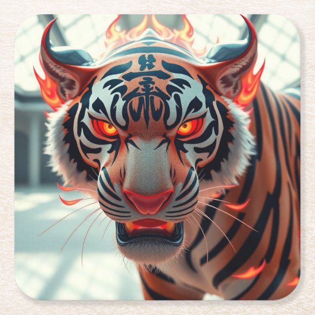 Posavasos Cuadrado De Papel Tigre Salvaje (Anverso)