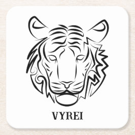 Posavasos Cuadrado De Papel Tigre tribal blanco y negro