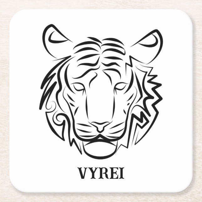 Posavasos Cuadrado De Papel Tigre tribal blanco y negro (Anverso)