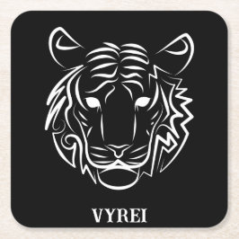 Posavasos Cuadrado De Papel Tigre tribal blanco y negro