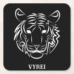 Posavasos Cuadrado De Papel Tigre tribal blanco y negro