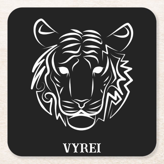 Posavasos Cuadrado De Papel Tigre tribal blanco y negro (Anverso)