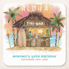 Posavasos Cuadrado De Papel Tiki Beach Bar Tropical Sea Cumpleaños