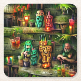 Posavasos Cuadrado De Papel Tiki Hut Coaster