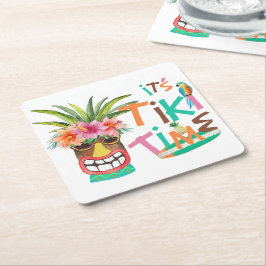 Posavasos Cuadrado De Papel Tiki Luau | Tipografía tropical