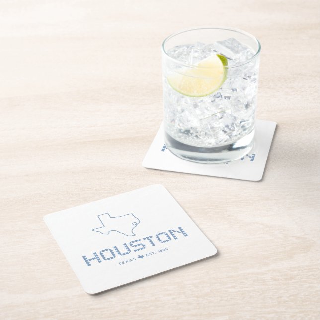 Posavasos Cuadrado De Papel Tile de Houston & Texas, Blue Tile, Houston Texas (In situ)