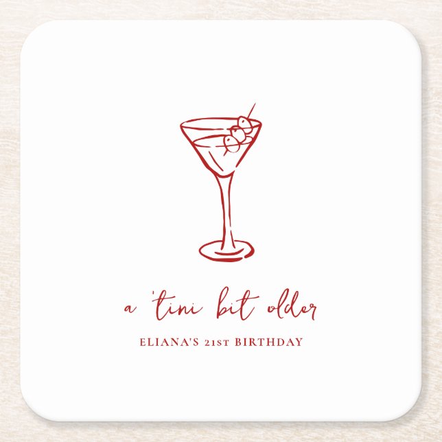 Posavasos Cuadrado De Papel Tini Bit Older Personalized Birthday Party (Anverso)