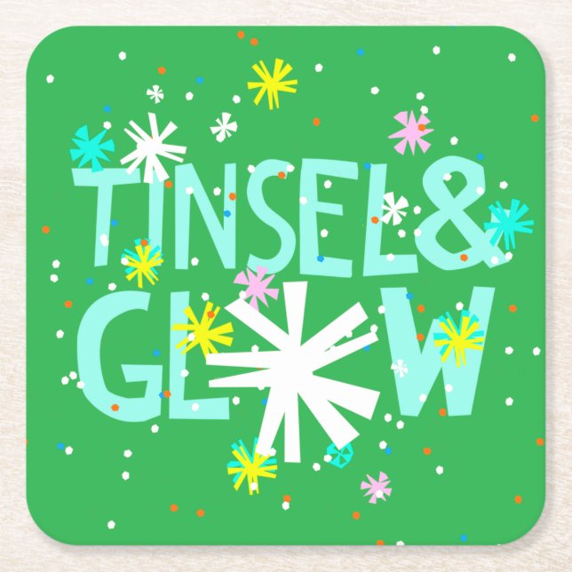 Posavasos Cuadrado De Papel Tinsel y Glow (Anverso)