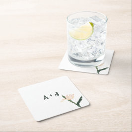 Posavasos Cuadrado De Papel Tinte rosa floral moderno