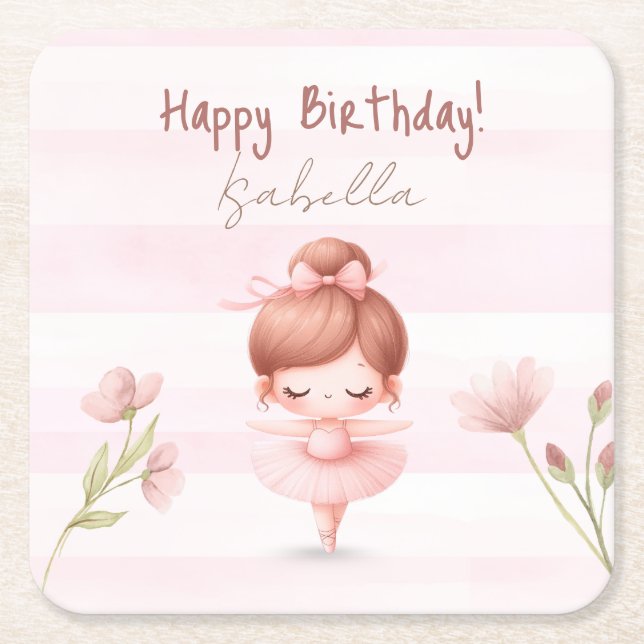 Posavasos Cuadrado De Papel Tiny Twirls – Ballerina  (Anverso)