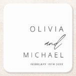 Posavasos Cuadrado De Papel Tipografía Boda minimalista elegante<br><div class="desc">Eleva la recepción de tu boda con nuestros Minimalistas Bodas de tipografía Moda de papel blanco y negro. Estos elegantes embutidos son la combinación perfecta de diseño clásico y simplicidad moderna. Diseñadas con meticulosa atención a los detalles, estas galerías presentan una intemporal combinación de colores en blanco y negro, lo...</div>