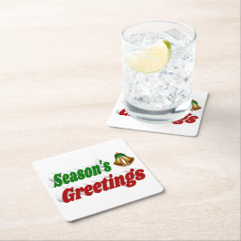 Posavasos Cuadrado De Papel Tipografía de los Navidades de Seasons Greetings B