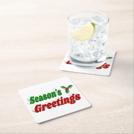 Posavasos Cuadrado De Papel Tipografía de los Navidades de Seasons Greetings H